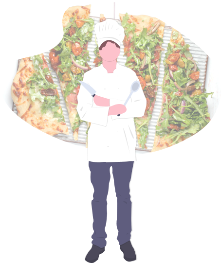 chef with pizza in the background