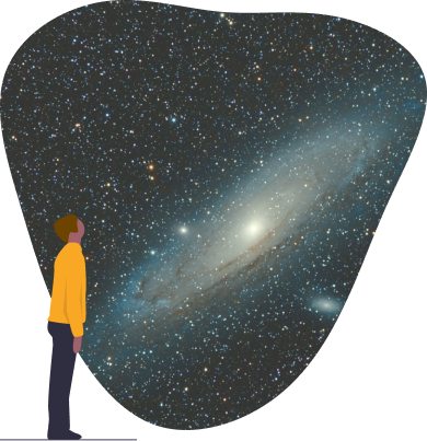 person looking up at galaxy